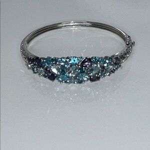 NWOT NYC11 Sterling Silver Assorted Cut & Color Blue Topaz Bangle Bracelet Boho